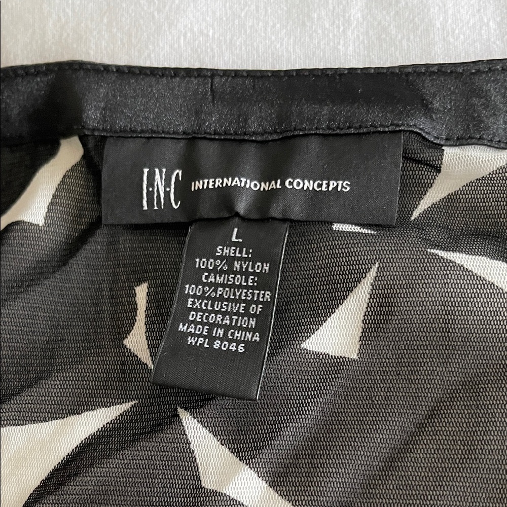 INC Sheer Black and White Geometric Top